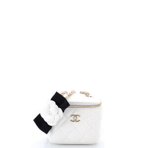 Chanel Mini Camellia Bow Vanity Case with Chain Quilted Lambskin